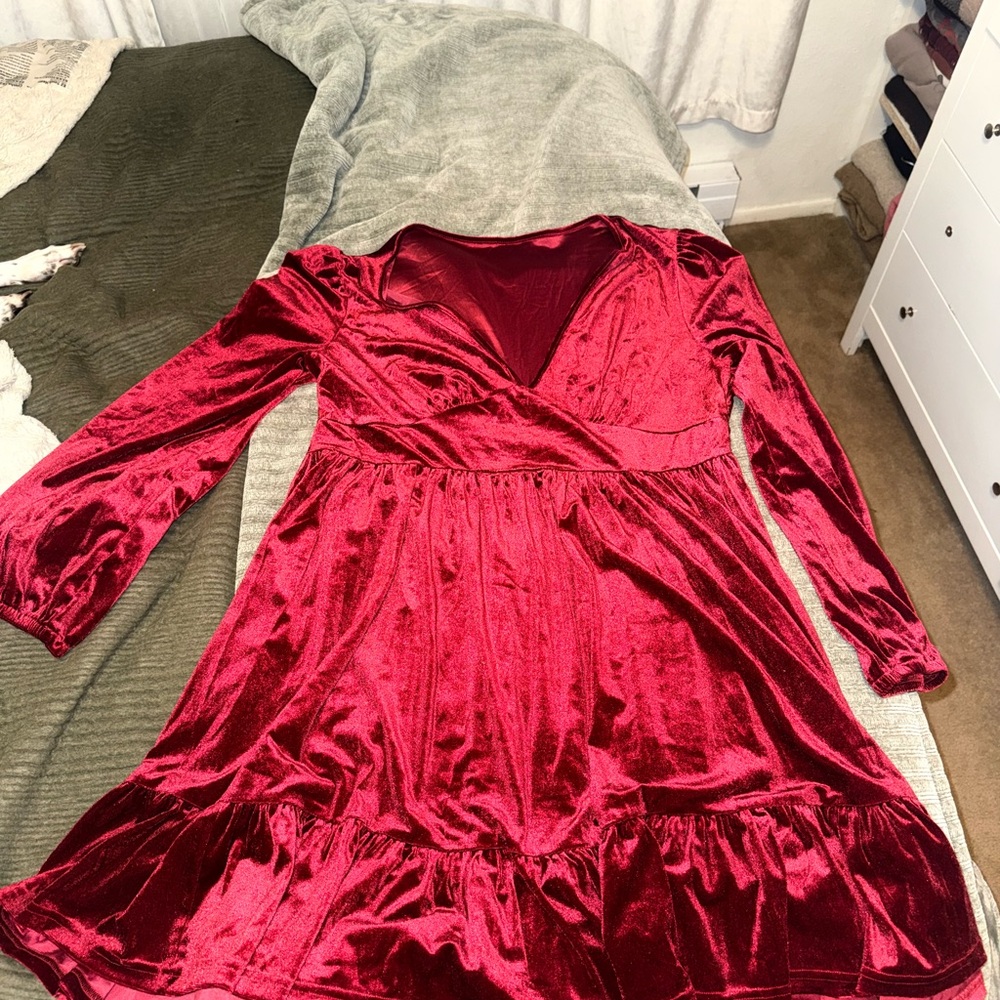 Elegant Red Velvet Dress